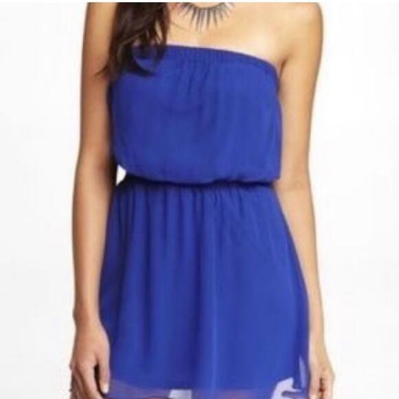 Express Chiffon Strapless Tube Blue Dress Summer Lightweight Sleeveless Colorful - Picture 1 of 9